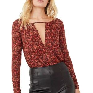 NWT- Free People Kaya Bodysuit, cutout floral print. Small